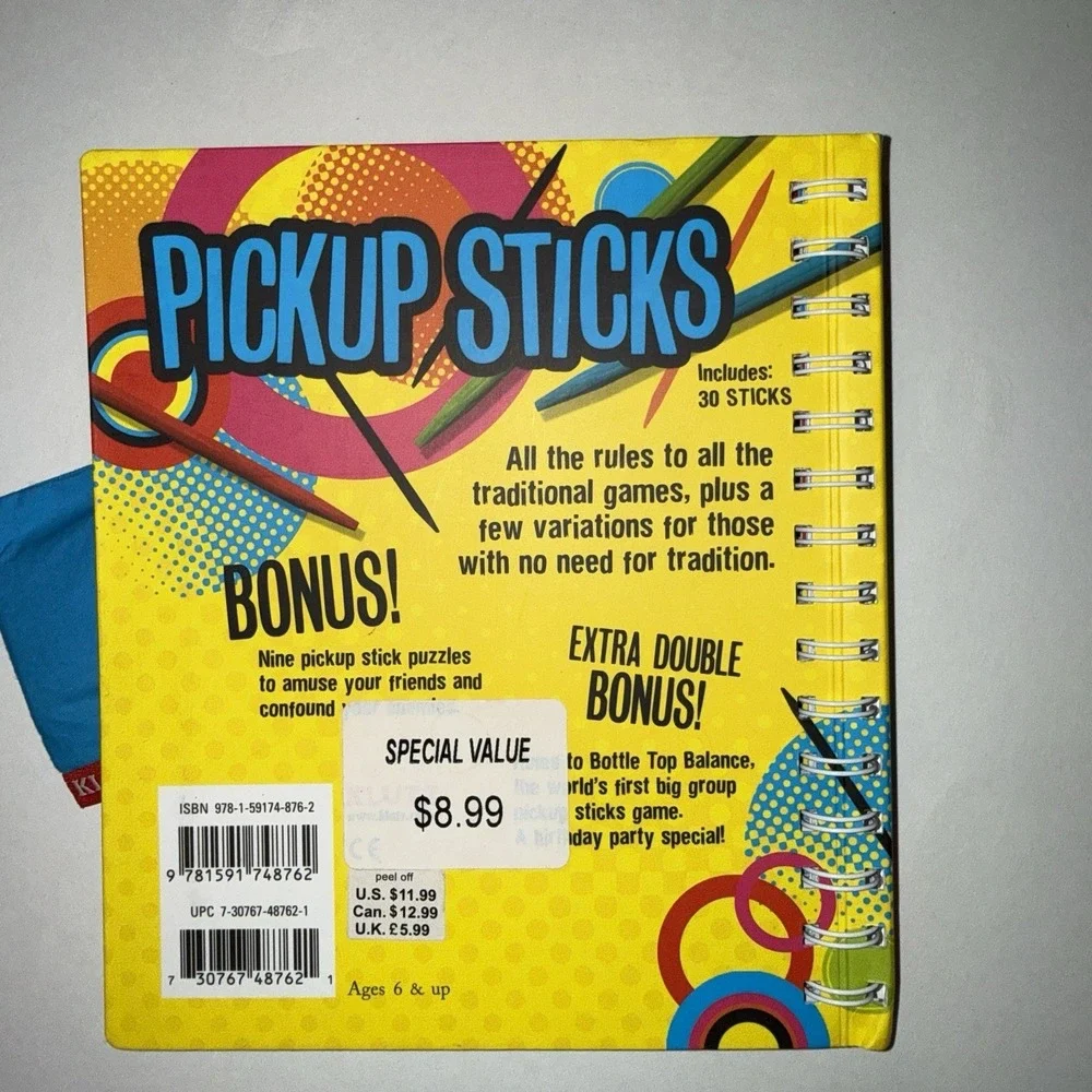 Klutz Book of Pickup Sticks Game Kit NEW 2010 Spiral Bound Book & 30 Sticks Bag